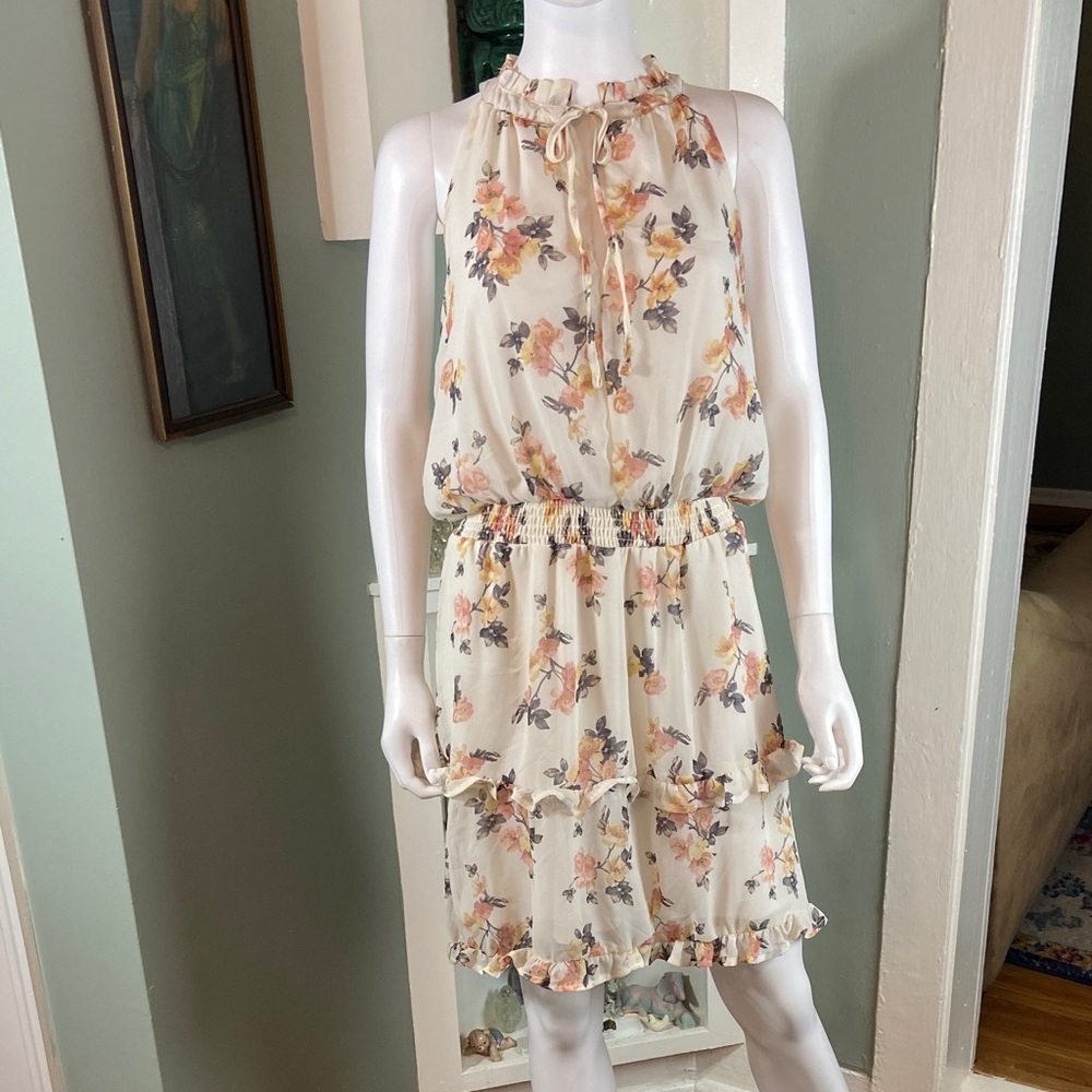 J for Justify Floral Sleeveless Tank Sun Mini Dress Sheer Ruffle 1X Sheer - Picture 13 of 13